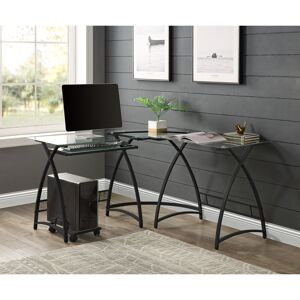 CTEX Computer Desk in Clear Glass & Black Finish for Office, Study, Bedroom Large