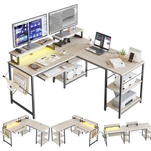 Bestier L Shaped Desk LED 95.2 Inch Computer Corner Desk with Keyboard Tray Monitor Stand Large