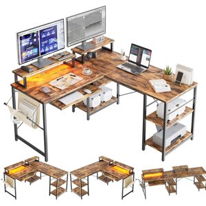 Bestier L Shaped Desk LED 95.2 Inch Computer Corner Desk with Keyboard Tray Monitor Stand Large
