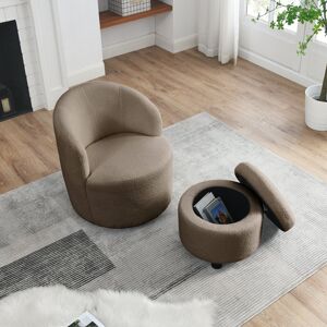 IGEMAN 360° Upholstered Living Room Swivel Barrel Chair With Round Storage Standard