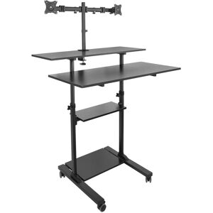 Mount-It! Black Mobile Computer Desk with Dual Monitor Mount Height Adjustable 42.0 In. W X 31.0 In. H X 6.0 In. D