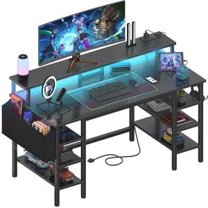 No Desk with Storage Shelves - 47 inch Home Office Gaming Desk with Monitor Stand Small
