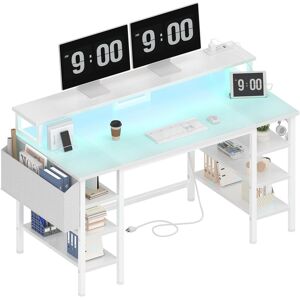No Desk with Storage Shelves - 47 inch Home Office Gaming Desk with Monitor Stand Small