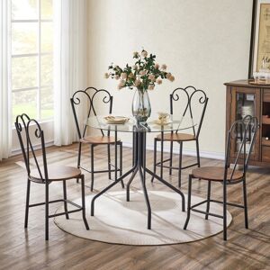 unbrand 5-Piece Modern Dining Set, 1 Round Tempered Glass Table and 4 Chairs 5-Piece Sets