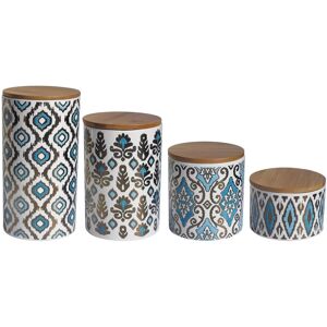 American Atelier Blue and Gold Earthenware 4-piece Canister Set See Description