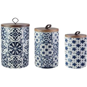 American Atelier Blue Medallion 3-piece Earthenware Canister Set 5.0 In. W X 8.0 In. H X 15.0 In. D