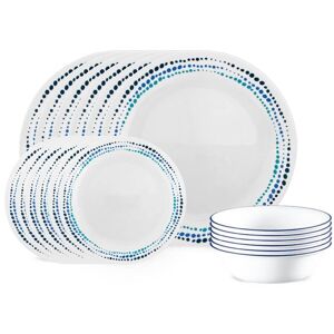 Green Scenic Vitrelle 18-Piece Service for 6 Dinnerware Set, Triple Layer Glass and Chip Resistant, Lightweight Round Plates and Bowls Set 15.0 In. L X 14.0 In. W X 13.0 In. H