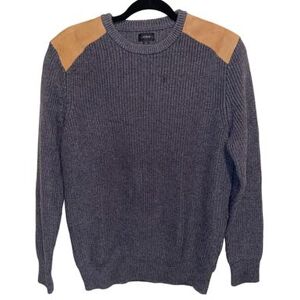 J. Crew Sweaters J. Crew Sweater Mens Medium Cotton W/ Leather Shoulder Patches Outdoor Hiking Color: Gray/Tan Size: M