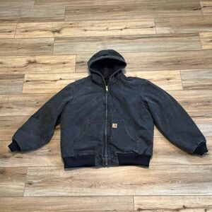 Carhartt Jackets & Coats Carhartt Quilt Lined Duck Jacket Sz Xl Black Faded Hooded Full Zip J130 Blk Color: Black Size: Xl