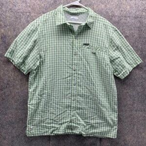 Columbia Shirts Columbia Shirt Men's Large Adult Green White Button Down Outdoors Pockets Plaid Color: Green Size: L