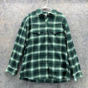 Levi's Shirt Men Medium Adult Green White Pockets Pearl Snap Outdoors New Color: Green/White Size: M