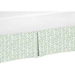 Sweet Jojo Designs Green and White Leaf Floral Collection Girl Crib Bed Skirt - Boho Farmhouse Sunflower Collection Green,White 52.0 In. X 28.0 In. X 15.0 In.