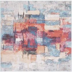 SAFAVIEH Phoenix Rina Modern Abstract Rug Rust Blue/Ivory 6'7