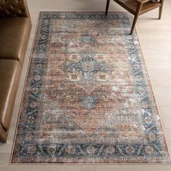 Nuloom Purnima Medallion SplashGuard Machine Washable Area Rug Rust 4' x 6'