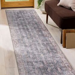 World Rug Gallery Vintage Inspired Bordered Machine Washable Area Rug Cream,Blue,Grey 2' 6