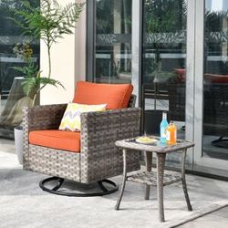 OVIOS 2-piece Swivel Rocking Wicker Chair Side Table Conversation Set Red-Orange. 1