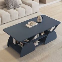 Ostweer Rectangular Coffee Table Side Table with Storage, End Table Cocktail Table Blue Sofa Table Accent Table Blue 47.25 In. L X 23.6 In. W X 17.7 In. H