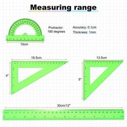 Unique Triangular Ruler Set Plastic Metric Inch Protractor Triangle Engineering Scale Drafting Ruler Kit for Office Home Green 30cm