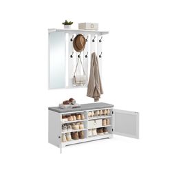 Skobänk och väggmonterad klädhängare set, 102x31x52 cm, 102x20x90 cm, vit