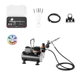 Airbrushset, Dubbelverkande airbrush med kompressor, 1/6 HK, Låg ljudnivå