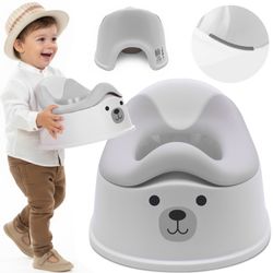 sun baby Potty til børn i alderen 18-36 måneder, skridsikre fødder, ergonomisk ryglæn, aftagelig indsats, op til 15 kg (hvid-grå + bjørnesticker)