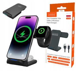 3-i-1 trådløs oplader USB-C til iPhone Samsung Watch QI 15W Zenwire A11B
