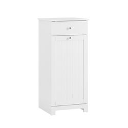 SoBuy Vit badrumsskåp 40x38x91cm - Med tvättkorg och lådor | Förvaringsmöbel badrum BZR21-II-W