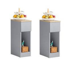 SoBuy 2-delt sæt Smalt natbord med skuffe og hylder - Grå 20x35x60cm FBT111-HGx2