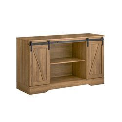 SoBuy Skænk med Skydedøre – Opbevaringsskab med 6 Rum | Natur 120x40x70cm FSB60-BR