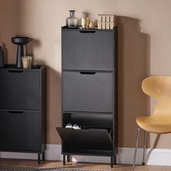 SoBuy Smalt skoskåp med 3 dörrar 50x19x129cm Svart FSR151-H-SCH