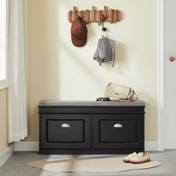 SoBuy Skoskab med bænk og 2 klapdøre – 104×24×51 cm Sort FSR64-SCH