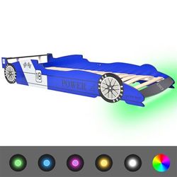 Cama infantil con forma de coche carreras y LED 90x200 cm Azul vidaXL