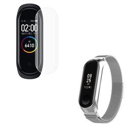 Kit Pulsera Milanese Loop Cierre Magnético + Película Protectora Pantalla Gel Full Cover Xiaomi Mi Band 4 Cinza