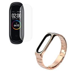 Kit Pulsera Acero Stainless Lux + Herramienta + Película Protectora Pantalla Gel Full Cover Xiaomi Mi Band 4 oro