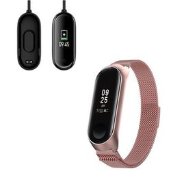 Kit Pulsera Milanese Loop Cierre Magnético + Cargador Usb Charger Xiaomi Mi Band 4 Rosa