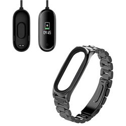 Kit Pulsera Acero Stainless Lux + Herramienta + Cargador Usb Charger Xiaomi Mi Band 4 Negro