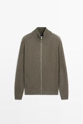 Massimo Dutti - Male - Cardigan I 100 % Kashmir Med Lynlåslukning - Grøn - S