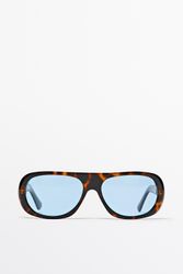 Massimo Dutti - Female - Brede Solbriller Med Skildpaddeskjoldseffekt - Blå - 01