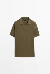 Massimo Dutti - Male - Polosweater I Kabelstrik Af 100 % Bomuld - Grøn - M