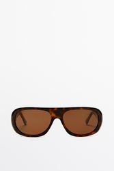 Massimo Dutti - Female - Ovale Solbriller Med Skildpaddeskjoldseffekt - Brun - 01