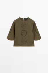 Massimo Dutti - Female - Bluse I Hørblanding Med Broderede Detaljer - Grøn - S