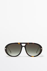 Massimo Dutti - Female - Aviator-Solbriller Med Skildpaddeskjoldseffekt - Grøn - 01