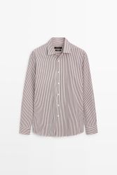 Massimo Dutti - Male - Regular Fit Skjorte I 100 % Bomuld Med Striber - Grøn - Xxl