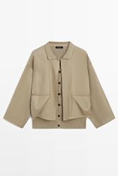 Massimo Dutti - Female - Cardigan I Bomulds- Og Hørblanding Med Lommedetaljer - Grøn - M