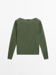 Massimo Dutti - Dame - Trøje I 100 % Hør Med Bådudskæring - Grøn - L