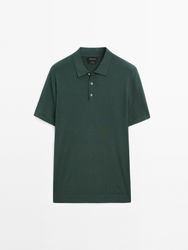 Massimo Dutti - Herre - Kortærmet Polosweater I Bomuld - Grøn-Meleret - L