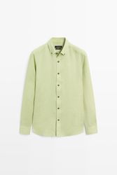 Massimo Dutti - Male - Regular Fit Skjorte I 100 % Hør - Grøn - Xxl