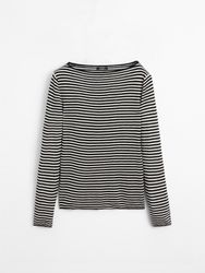 Massimo Dutti - Dame - Stribet Trøje I Strik Med Lange Ærmer - Sort - M