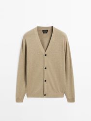 Massimo Dutti - Herre - Strikket Cardigan I 100 % Bomuld - Grøn - L