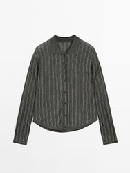 Massimo Dutti - Dame - Stribet Cardigan I 100% Hør - Grøn - S